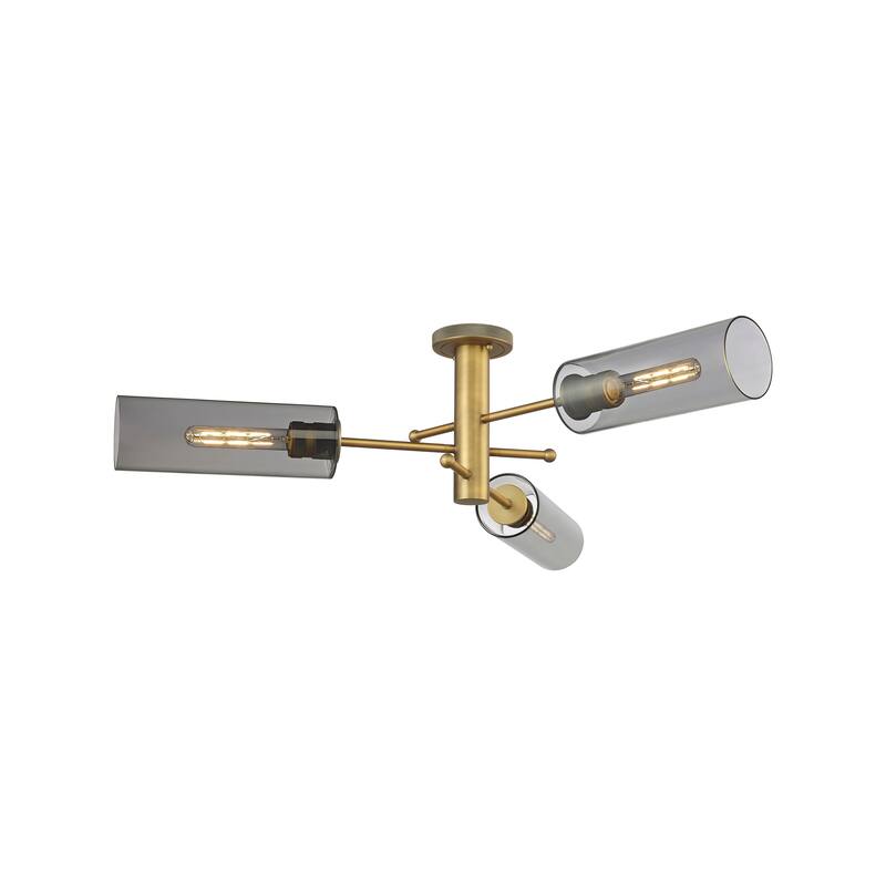 Innovations Lighting Crown Point - 3 Light 12" Flush Mount - Brushed Brass/Light Smoke