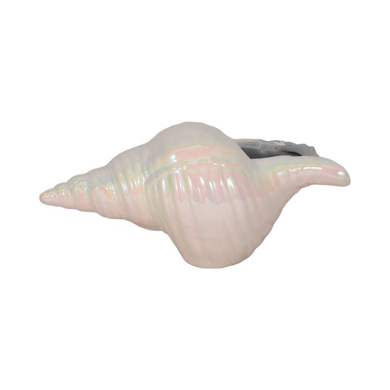 Ceramic Long Iridescent Seashell Figurine - Ivory