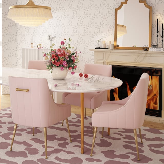 Irina Dining Chair Velvet Side Chair with Stainless Steel Leg - Pink/Gold