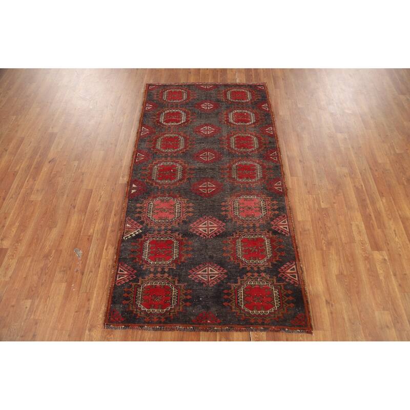 Distressed Geometric Balouch Persian Area Rug Handmade Wool Carpet - 3'6" x 6'9"