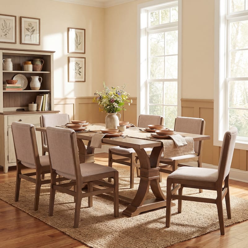 Christopher Knight Home - Rustic Extendable Dining Set with X-Frame Table and Upholstered Armless Dining Chairs