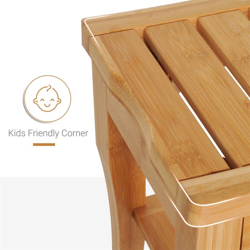 Long Bamboo Shower Bench Seat,Wooden Spa Shower Stool w/Storage Shelf