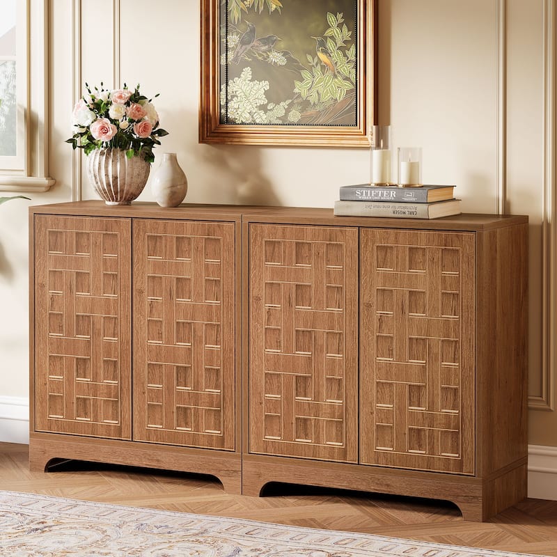 57.5 Inches Wood Sideboard Buffet Cabinet with Storage (Set of 2) - N/A - Walnut