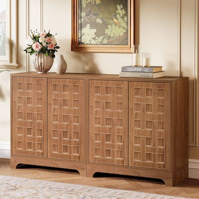 57.5 Inches Wood Sideboard Buffet Cabinet with Storage (Set of 2) - N/A