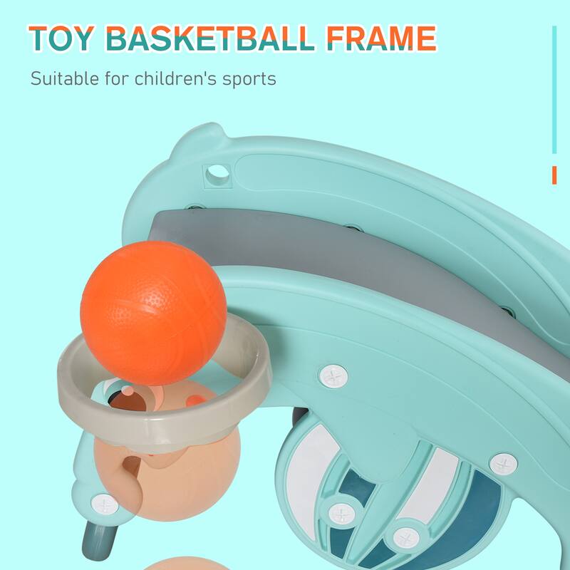 Toddler 3-in-1 Rocking Horse Slide with Handrail and Toy Basketball for Indoor Outdoor Fun - 28.25" L x 13.5" W x 18.5" H