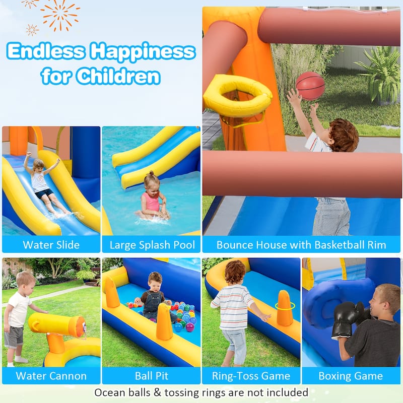 Gymax Inflatable Water Slide Park Bounce House Splash Pool Water
