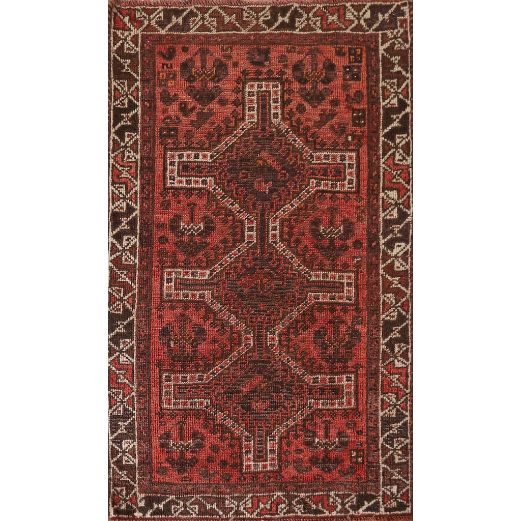 Tribal Orange Qashqai Persian Vintage Area Rug Handmade Wool Carpet - 2'7"x 4'2"