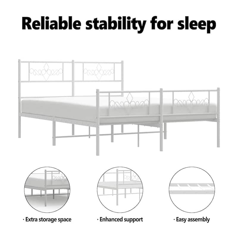 vidaXL 12 Inches White Queen Metal Bed Frame No Mattress - 81.5" x 61.4" x 35.4"