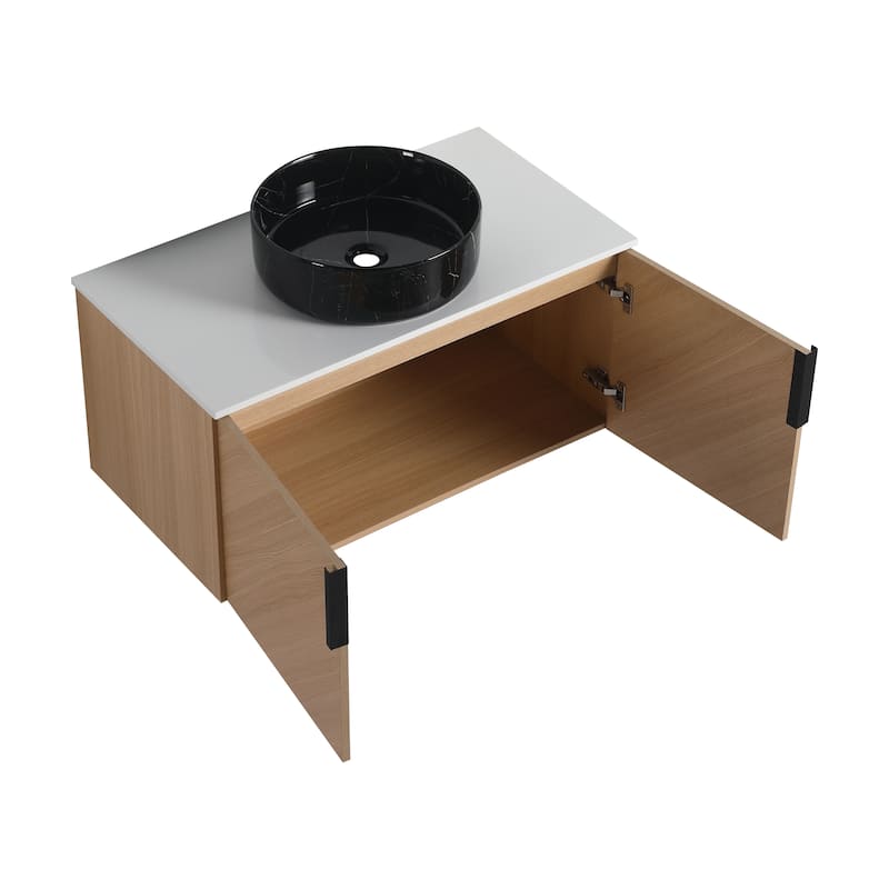 Malwee 30"/36" Floating Bathroom Vanity, Wall Mounted Bathroom Vanity with Ceramic Sink and Soft Close Door