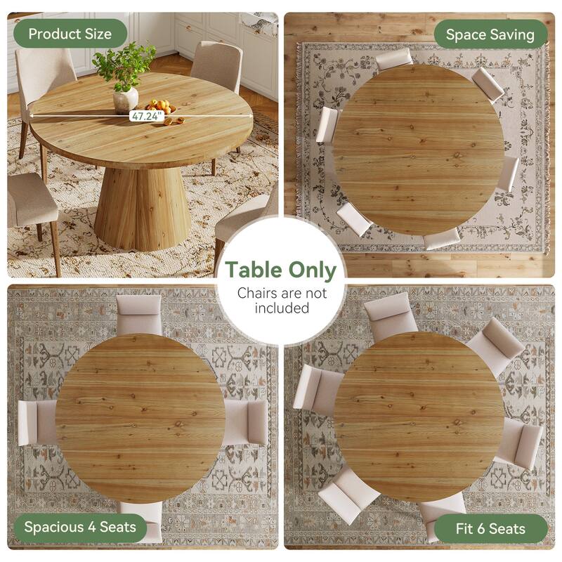 47.24" Round Solid Wood Dining Table For Kitchen, Dining Room
