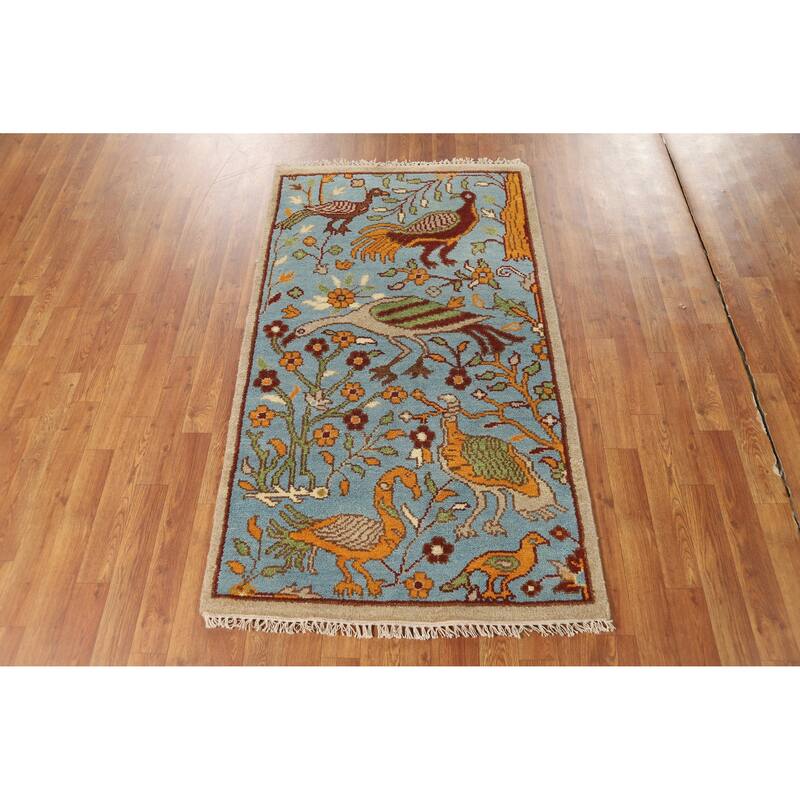 Hand Knotted Oriental 100% Wool Carpet Traditional All-Over Navy Blue & Blues Ziegler Area Rug - 5' 1'' X 3' 0''