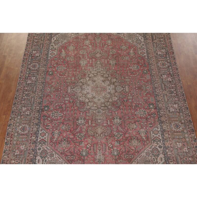 Hand Knotted Oriental 100% Wool Carpet Traditional Medallion Pink Tabriz Area Rug - 12' 9'' X 9' 2''