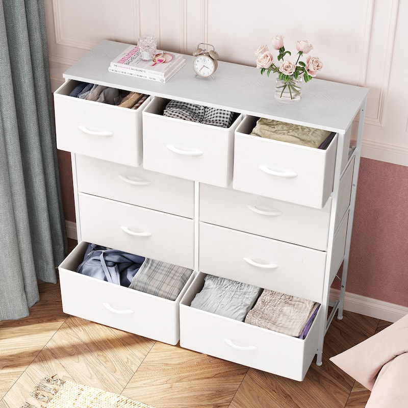 Home Extra Wide Closet Dresser Storage Tower Organizer Unit 9 Drawers