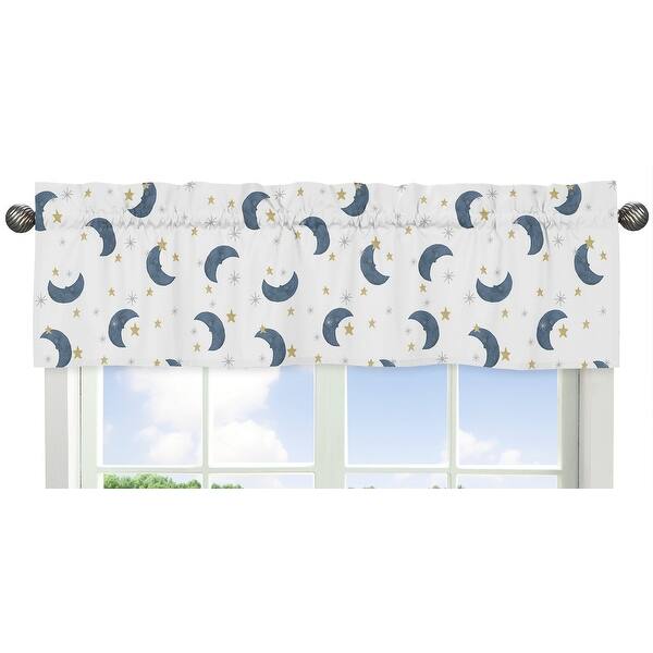 slide 1 of 1, Moon and Star Collection Window Curtain Valance - Navy Blue and Gold Watercolor Celestial Sky