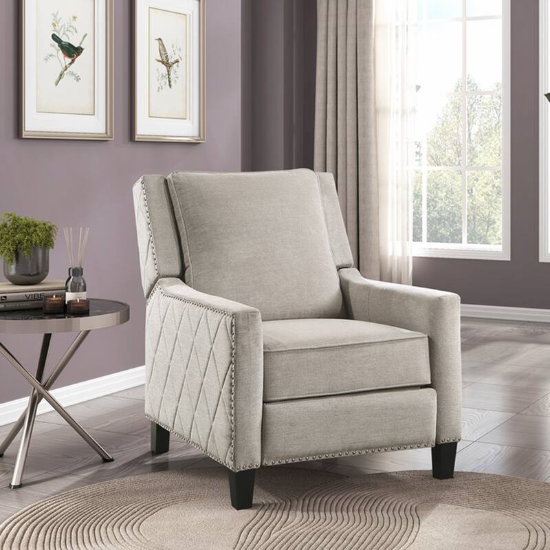 Textured Fabric Upholstered Reclining Chair with Nailhead Trim