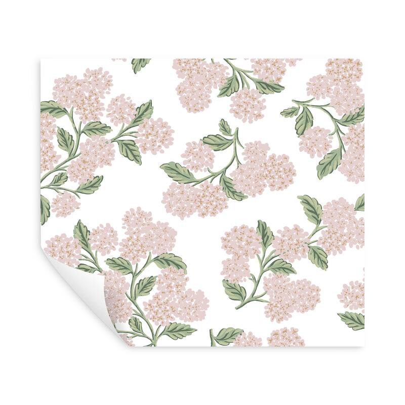 Rifle Paper Co. Hydrangea Pink and White Peel and Stick Wallpaper