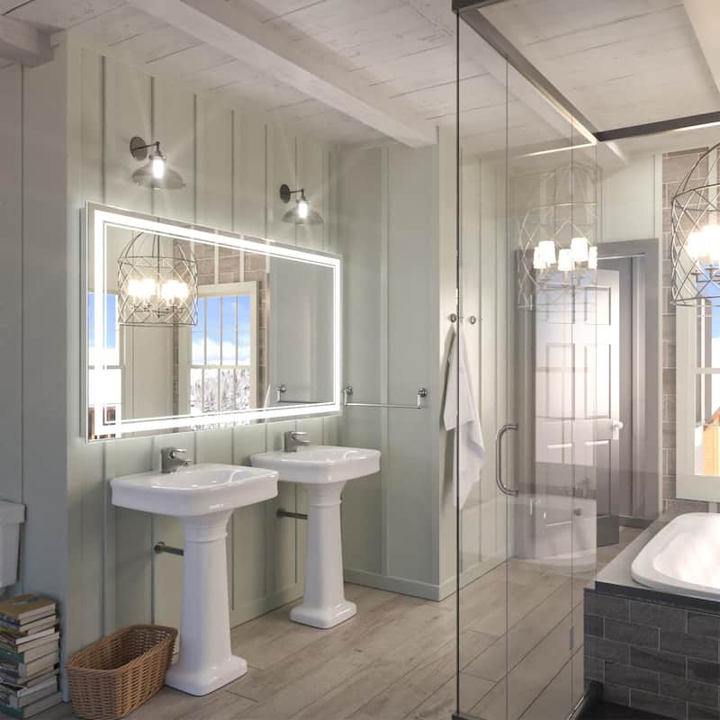 KEONJINN LED Bathroom Vanity Mirror Wall Mounted Anti-Fog Dimmable Mirror - 60X36