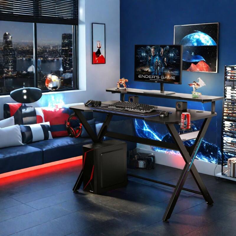 JJS 48" Home Office X-Shaped Gaming Computer Desk with Removable Monitor Stand