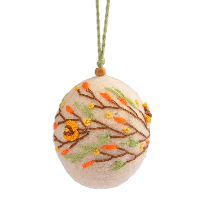 Novica Handmade ArmeniaS Blossoming Embroidered Wool Felt Ornament