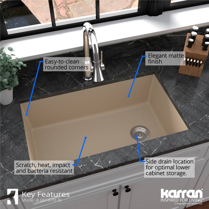 Karran Undermount Quartz 32 in. Single Bowl Kitchen Sink Kit
