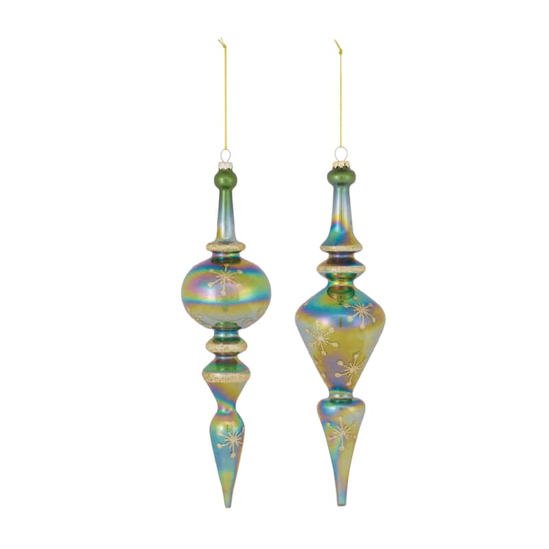 6ct Iridescent Glass Finial Christmas Drop Ornaments 12.5"