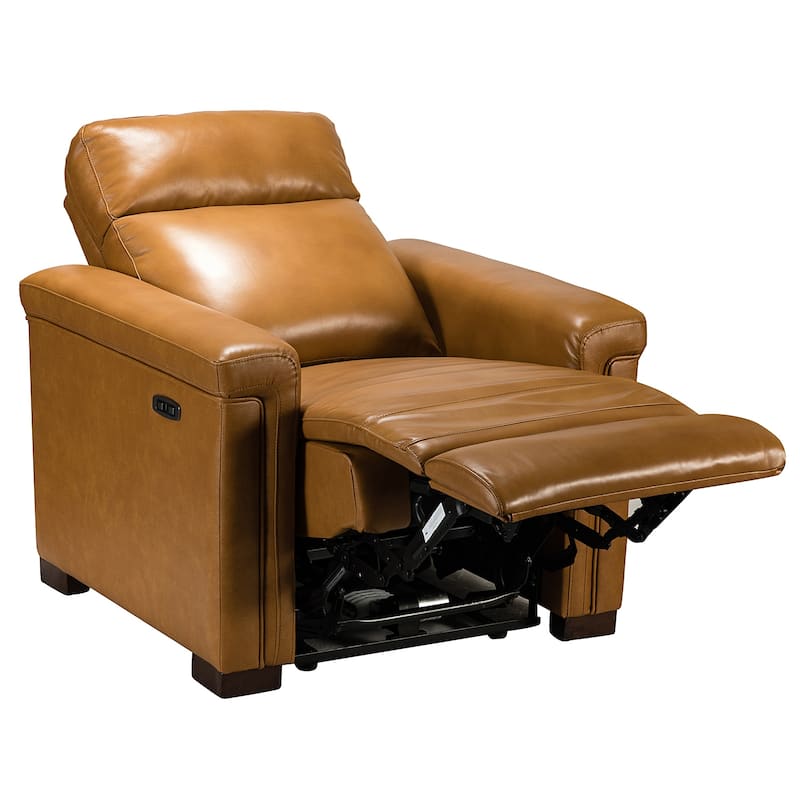 Alicia 34.65" Wide Contemporary Classic Genuine Leather Power Recliner With USB Port, Set of 2