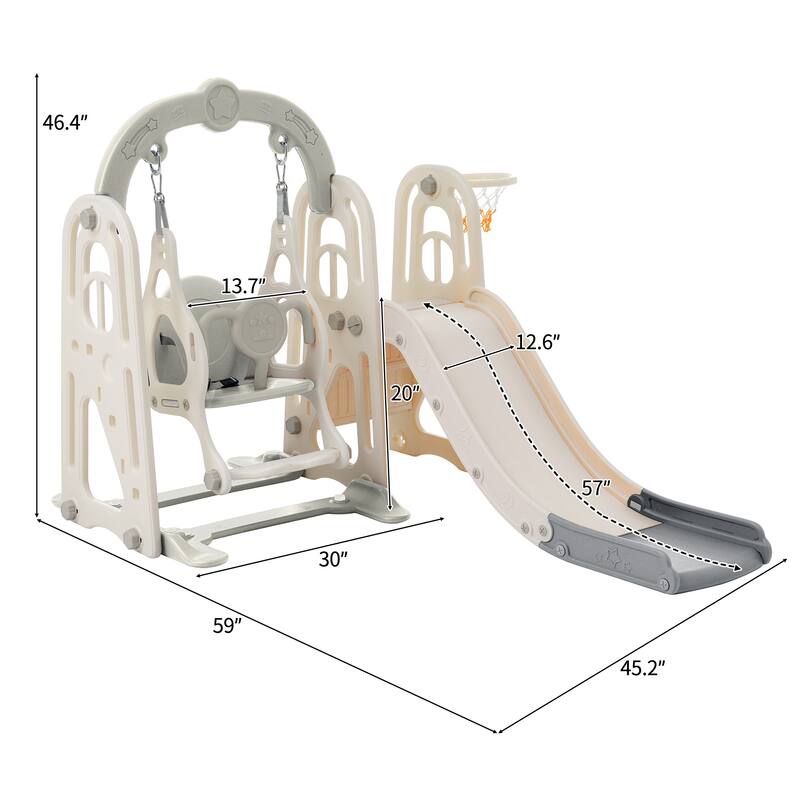 3 In 1 Toddler Slide And Swing Set Climber Slide Playset With Basketball Hoop Freestanding Indoor Outdoor