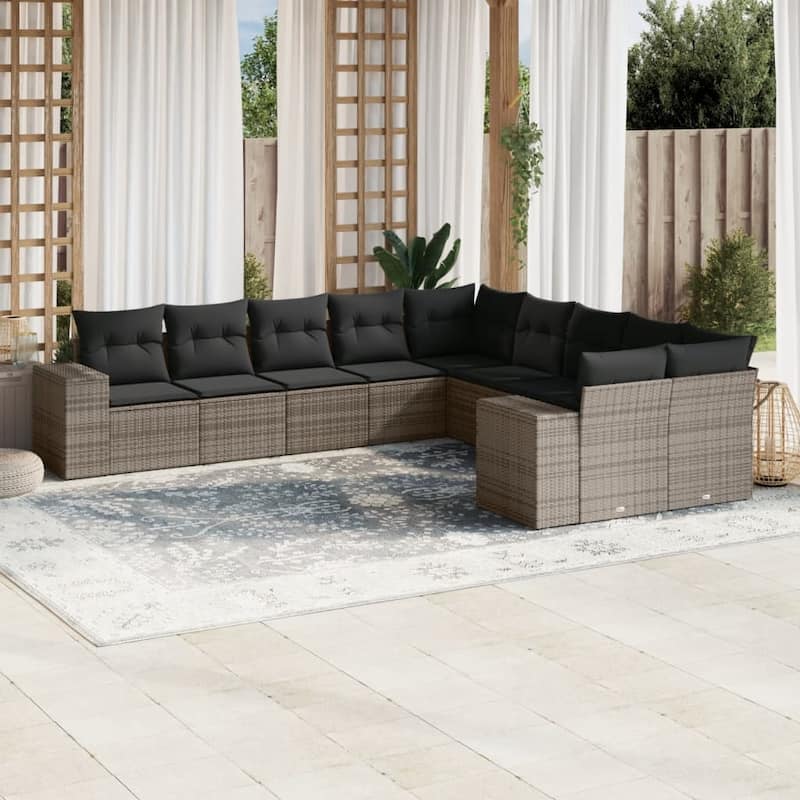 vidaXL Patio Sofa Set with Cushions Outdoor Conversation Furniture Poly Rattan