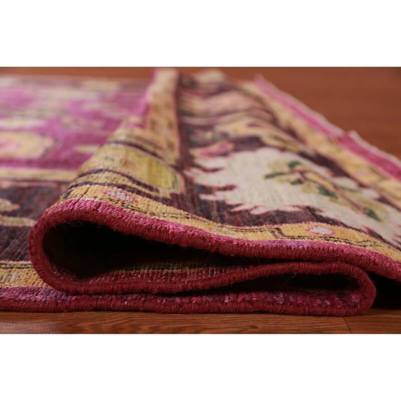 Hand Knotted Oriental 100% Wool Carpet Transitional All-Over Pink Oushak Area Rug - 9' 9'' X 8' 0''