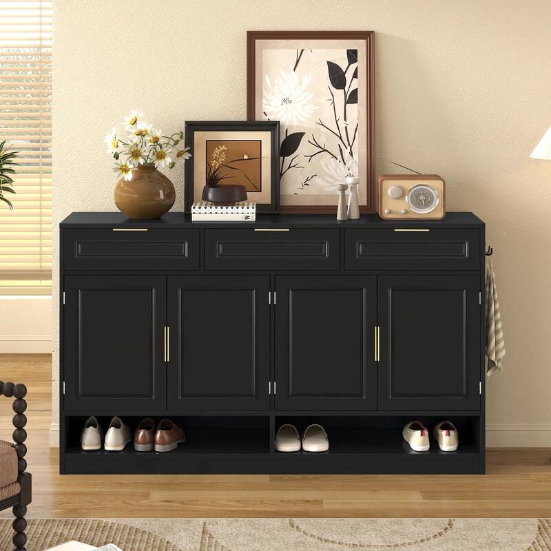 59.1" Multi-Functional Storage Buffet with Adjustable Shelf and Open Storage Compartments