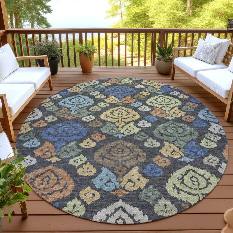 Machine Washable Indoor/ Outdoor Casual Zona Chantille Rug - Charcoal - 8' x 8'
