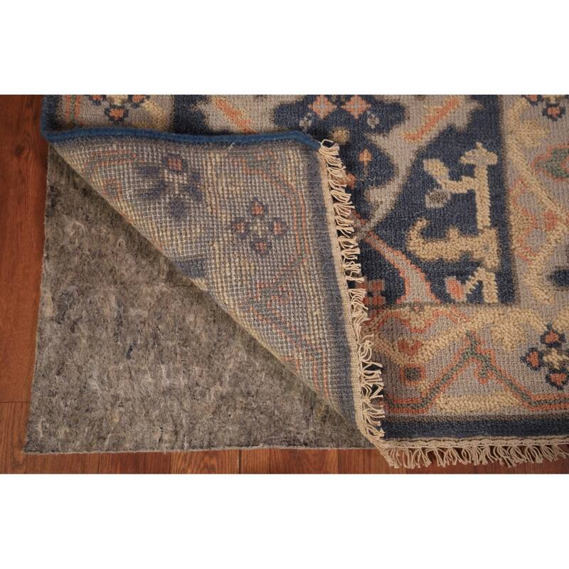 Blue Oushak Vegetable Dye Runner Rug Hand-Knotted Wool Carpet - 2'7" x 7'10"