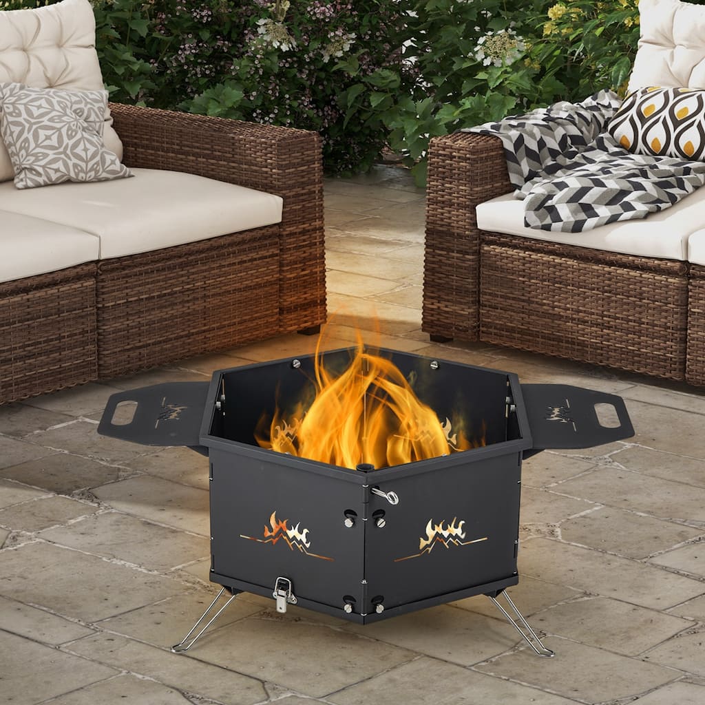 Portable Charcoal Grill Stove w/ Rotatable Grill Foldable Body & Legs