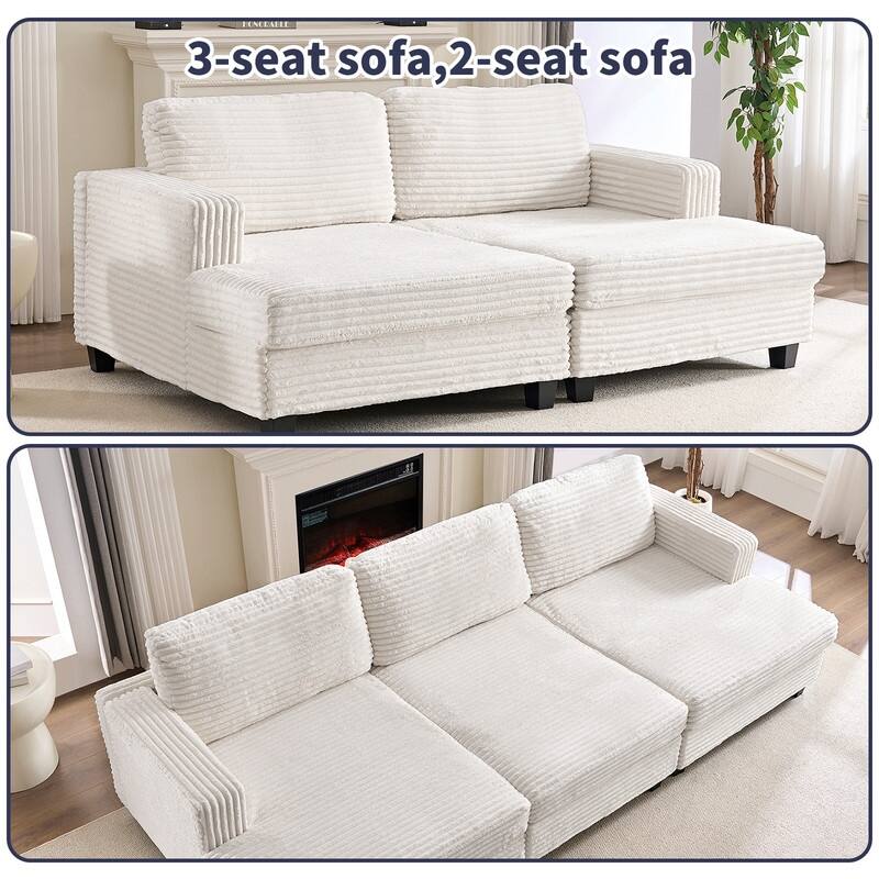 Mixoy Oversize Corduroy Fabric Convertible Modular 3-seater Sofa/Loveseat Sofa For Living Room