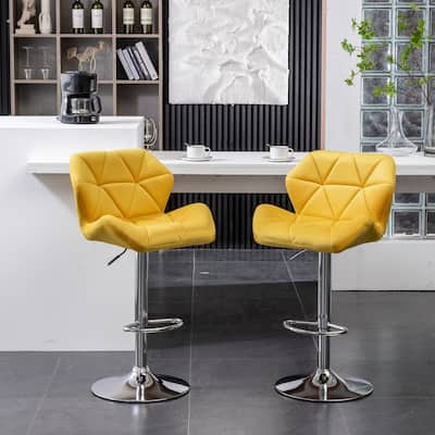 Roundhill Furniture Breni Velvet Diamond Tufted Swivel Adjustable Height Barstool, Set of 2