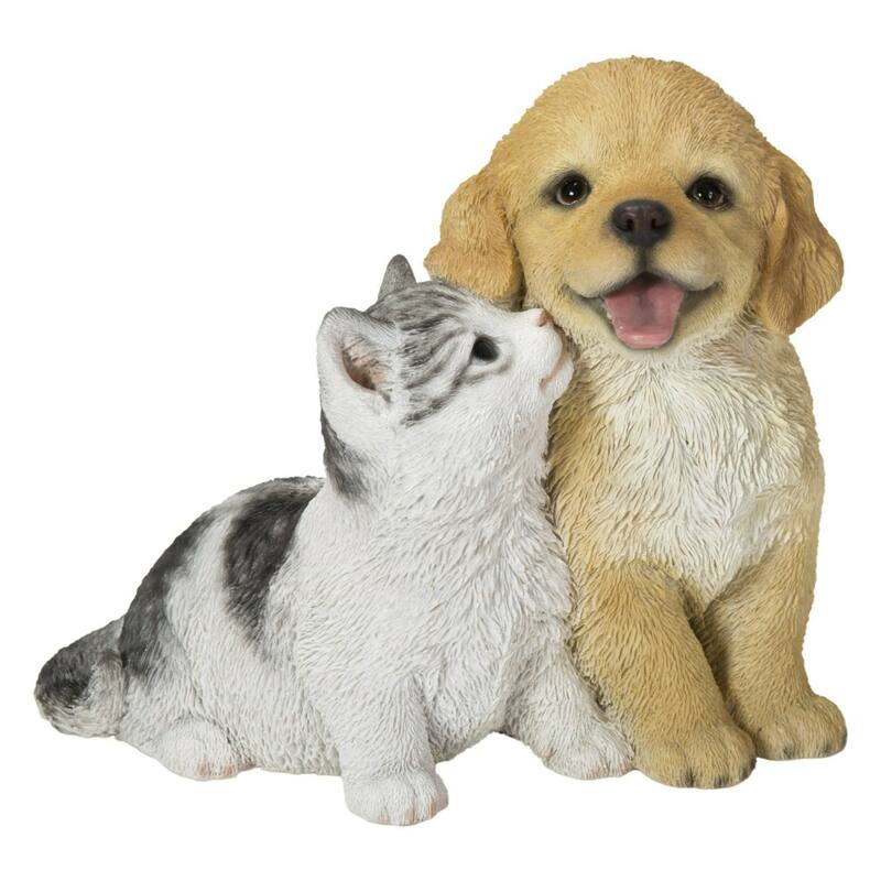 7.75" Kitten with Golden Retriever Outdoor Garden Statue