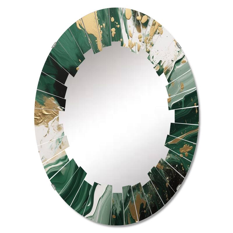 Designart "Green and Gold Liquid Magic I" Abstract Modern Wall Mirror