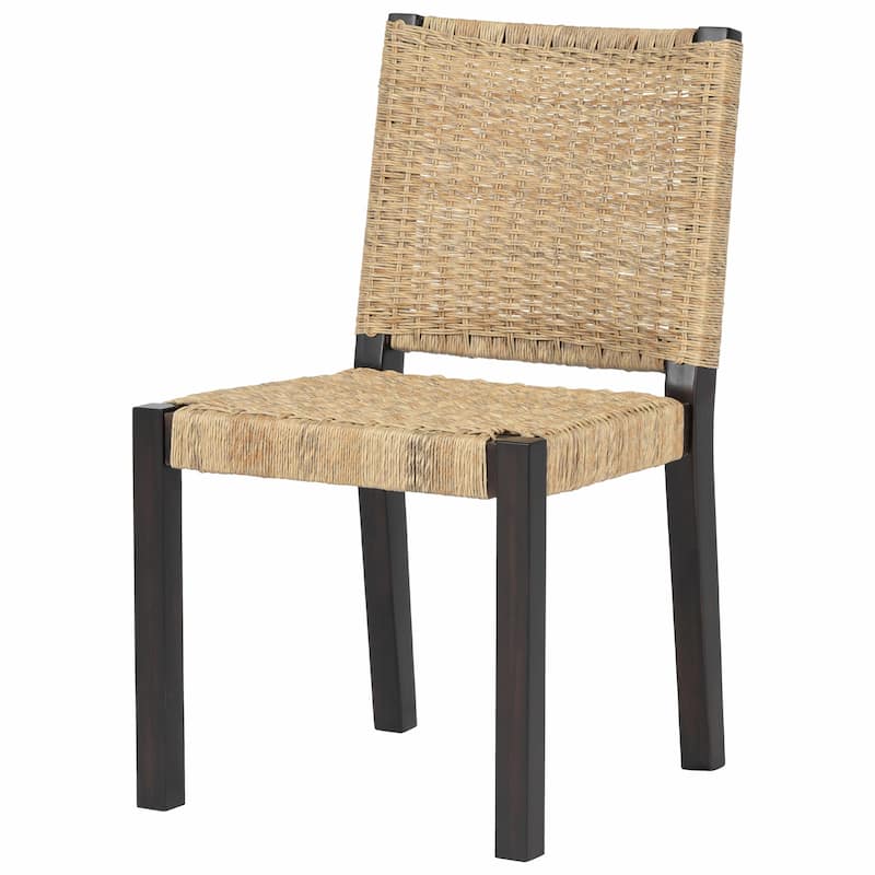 Set of 2 Rattan Back Dining Chairs - Solid Wood Frame, Farmhouse Modern