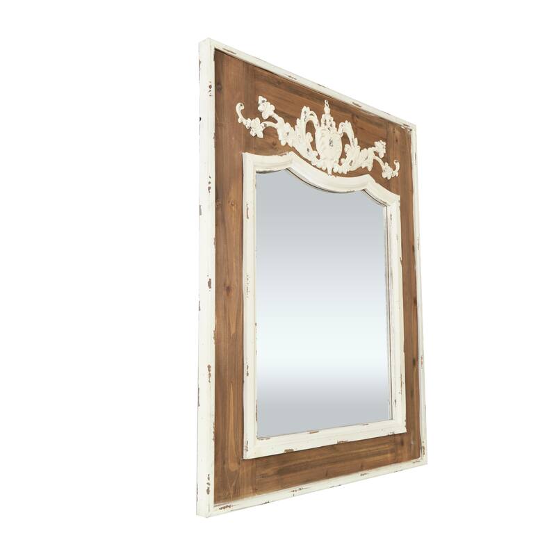 Wood Floral Carved Acanthus Wall Mirror - Brown - Roche River Decor - 2"W x 33"L x 43"H