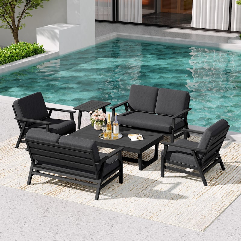 4-Piece Teak Outdoor Conversation Set With 2 Loveseats, Coffee Table & Side Table