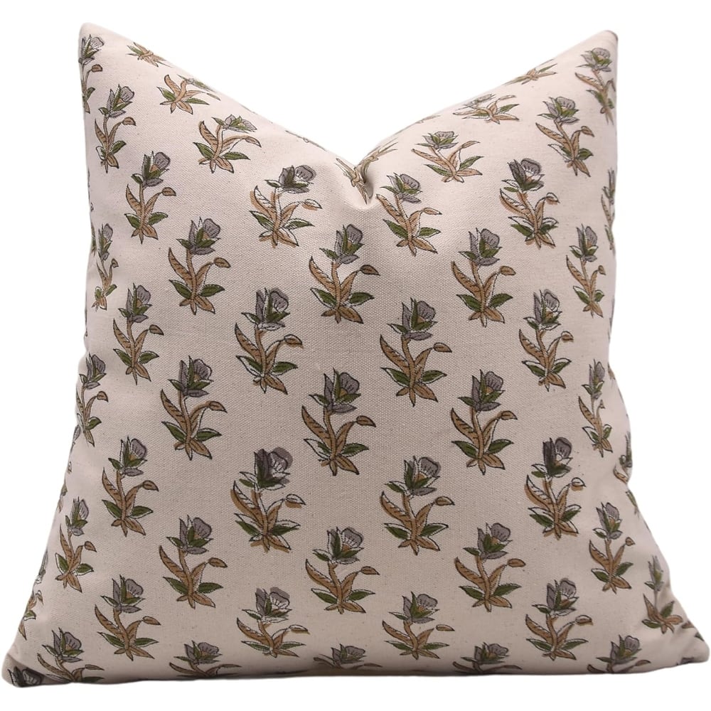 Fabdivine Vintage Boho Pillow Cover Rustic Linen Block Print Cotton Handmade