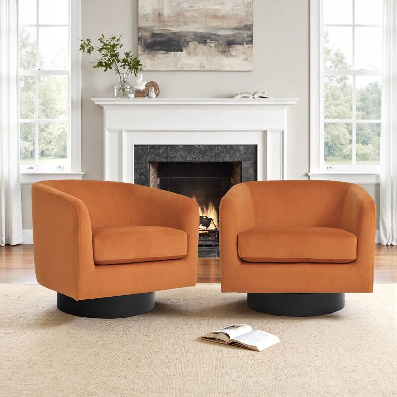 2 Set 360-Degree Swivel Round Barrel Chair Velvet Accent Chairs
