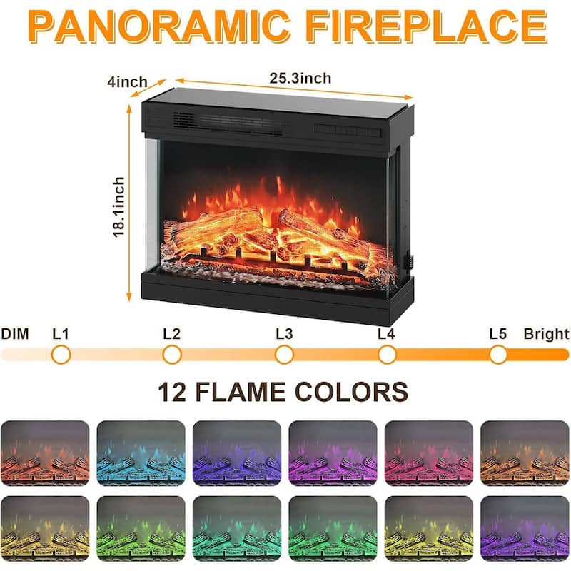 59In 3 Sided Glass Fireplace Heater TV Stand with LED Lights - N/A
