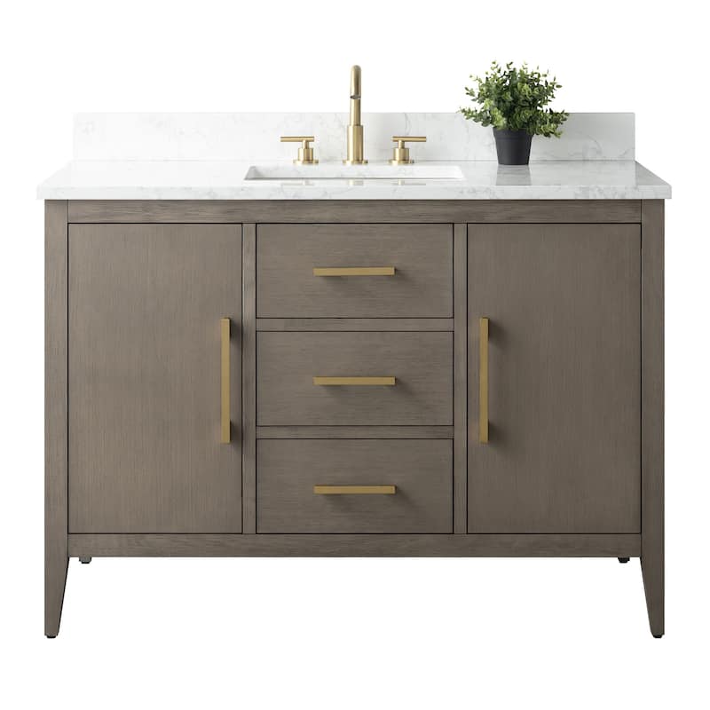 Vanity Art 48" Single Sink Bathroom Vanity Cabinet with Engineered Marble Countertop