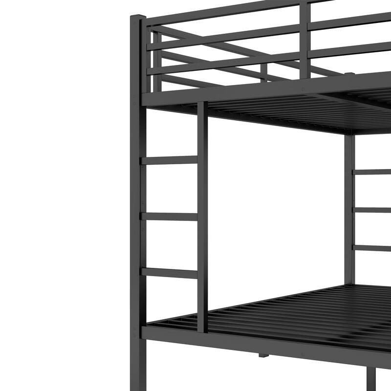 Heavy-Duty Metal Queen Over Queen Bunk Bed Frame for Home or Dorm Use with Double Ladders, Slats Support and Underbed Storage