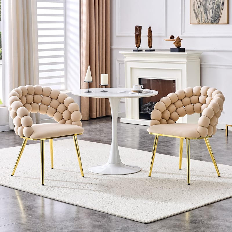 Velvet Dining Chairs Set of 2, Modern Upholstered Vanity Chairs Accent Chairs with Golden Metal Legs