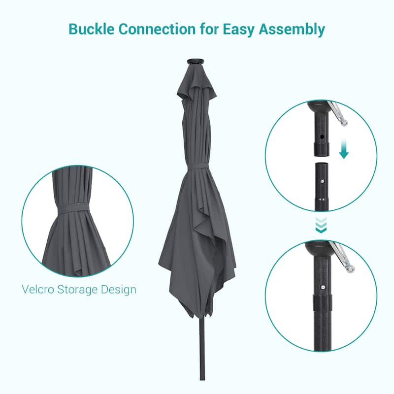 Bonosuki 10 x 6.5ft LED Patio Rectangular Umbrella Outdoor Market Umbrella Aluminium/Steel with Tilt and Crank