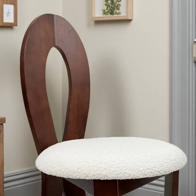 Dining Chairs Set of 2, Key-design Home Chairs, Pure White Teddy Velvet Solid Wooden Dining Chairs with Ribbon-Cross Backrest