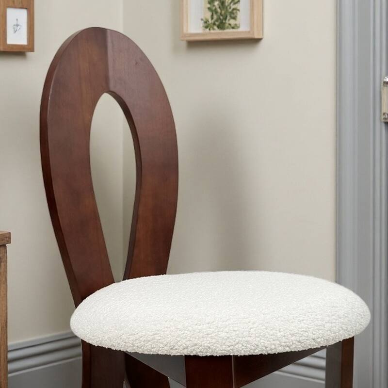 Key-design Wooden Dining Chairs Set of 2 with Teddy Velvet Padded Seat
