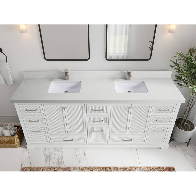 Willow Collections 84 in. W x 22 in. D Alys Double Bowl Sink Bathroom Vanity with Countertop - 2"Carrara Quartz - White